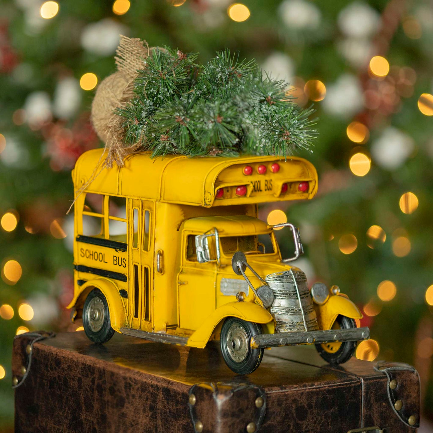 Christmas Vintage Style Small Conversion School Bus with Christmas Tree & LED Lights