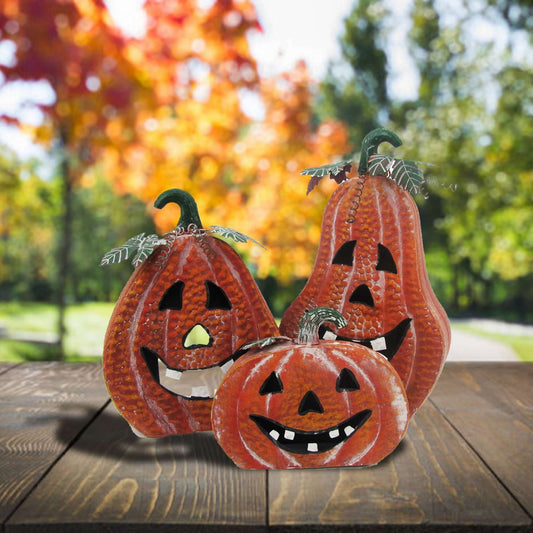 Fall Set of 3 Metal Jack-O-Lantern Decorations