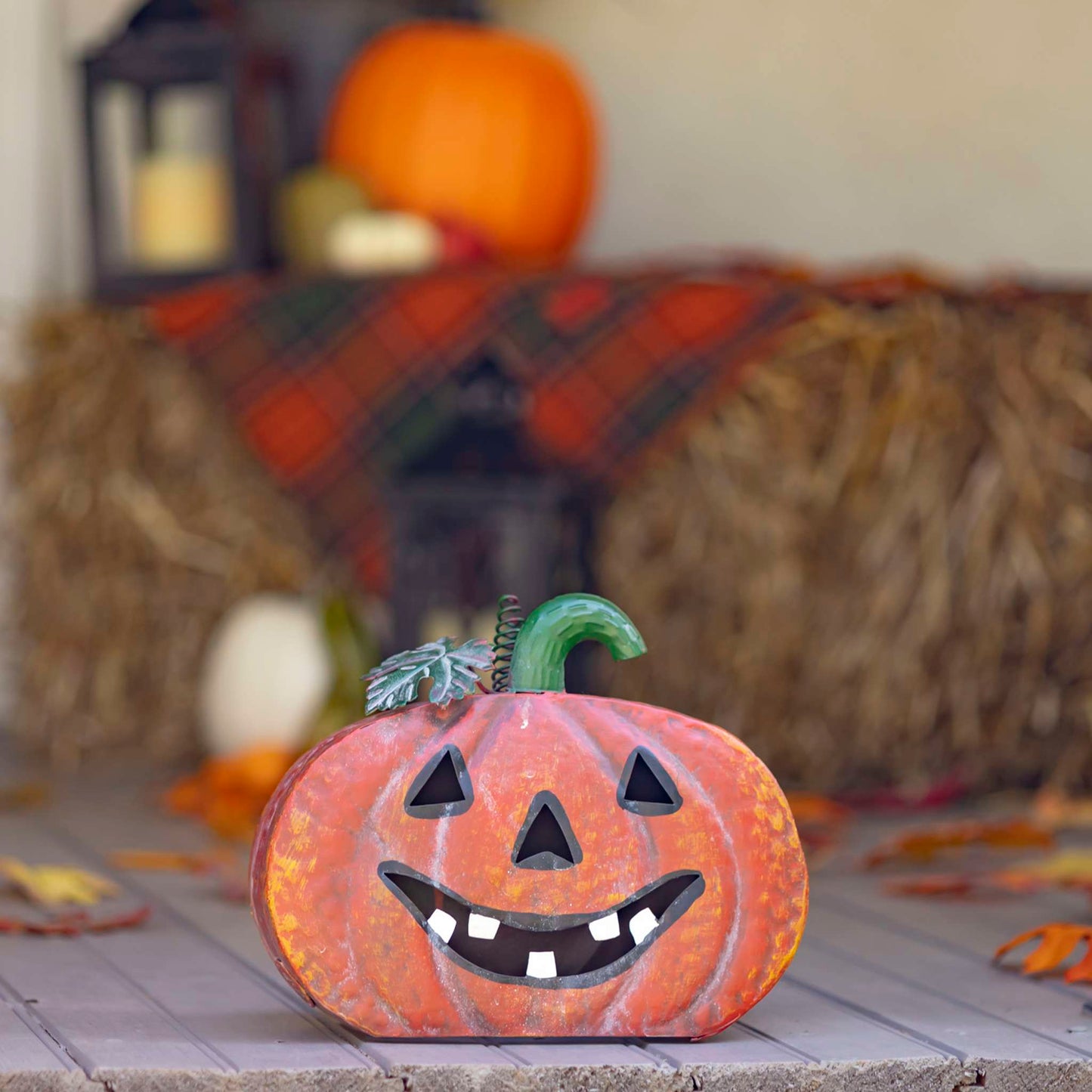 Fall Set of 3 Metal Jack-O-Lantern Decorations