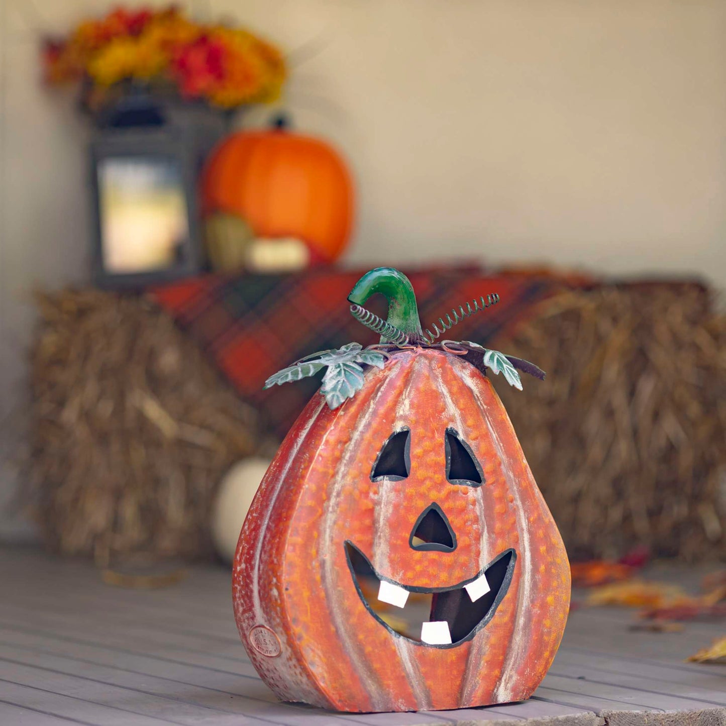 Fall Set of 3 Metal Jack-O-Lantern Decorations