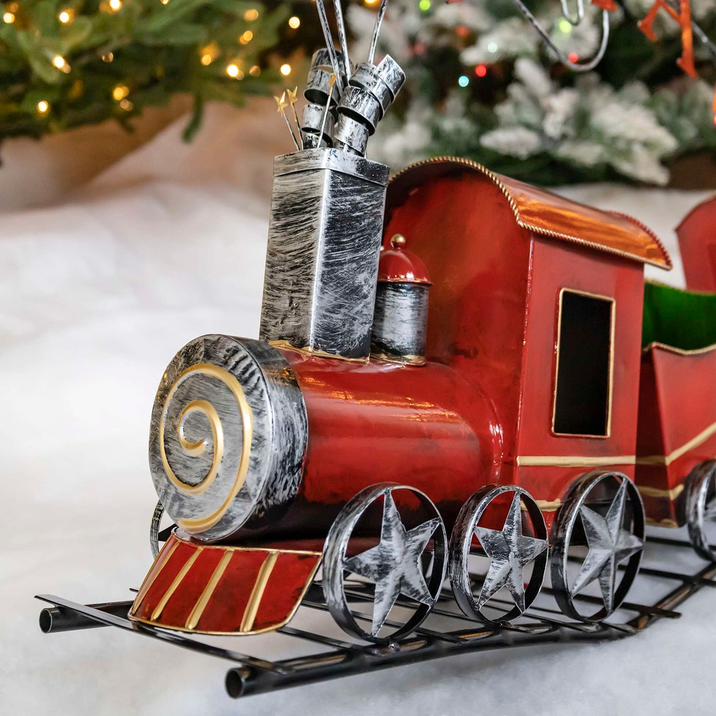 Christmas Metal Christmas Train with 2 Carts on Track "X-M-A-S"