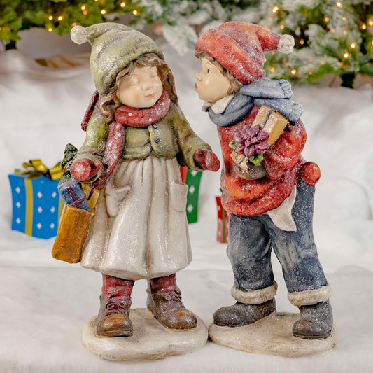 Christmas Set of 2 "First Kiss" Standing Christmas Tushkas with Gifts