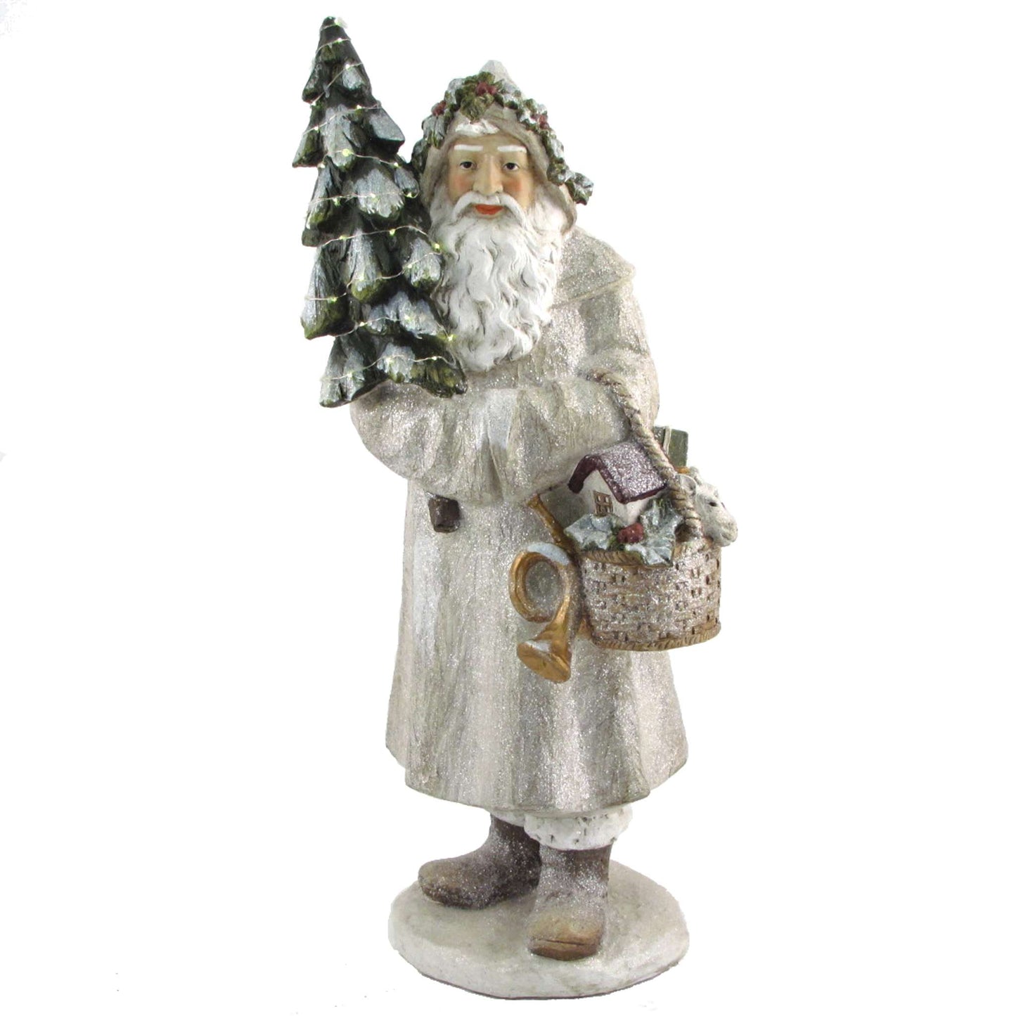 Christmas 37" Tall Olde World Santa Claus Holding Christmas Tree & Basket