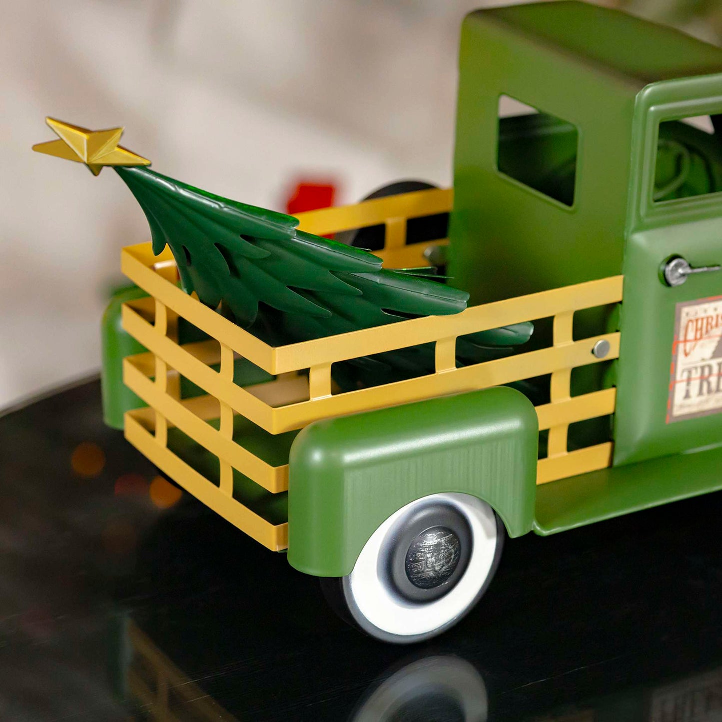 Christmas Small Green Iron Pickup Truck with Christmas Tree