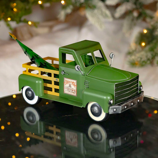 Christmas Small Green Iron Pickup Truck with Christmas Tree