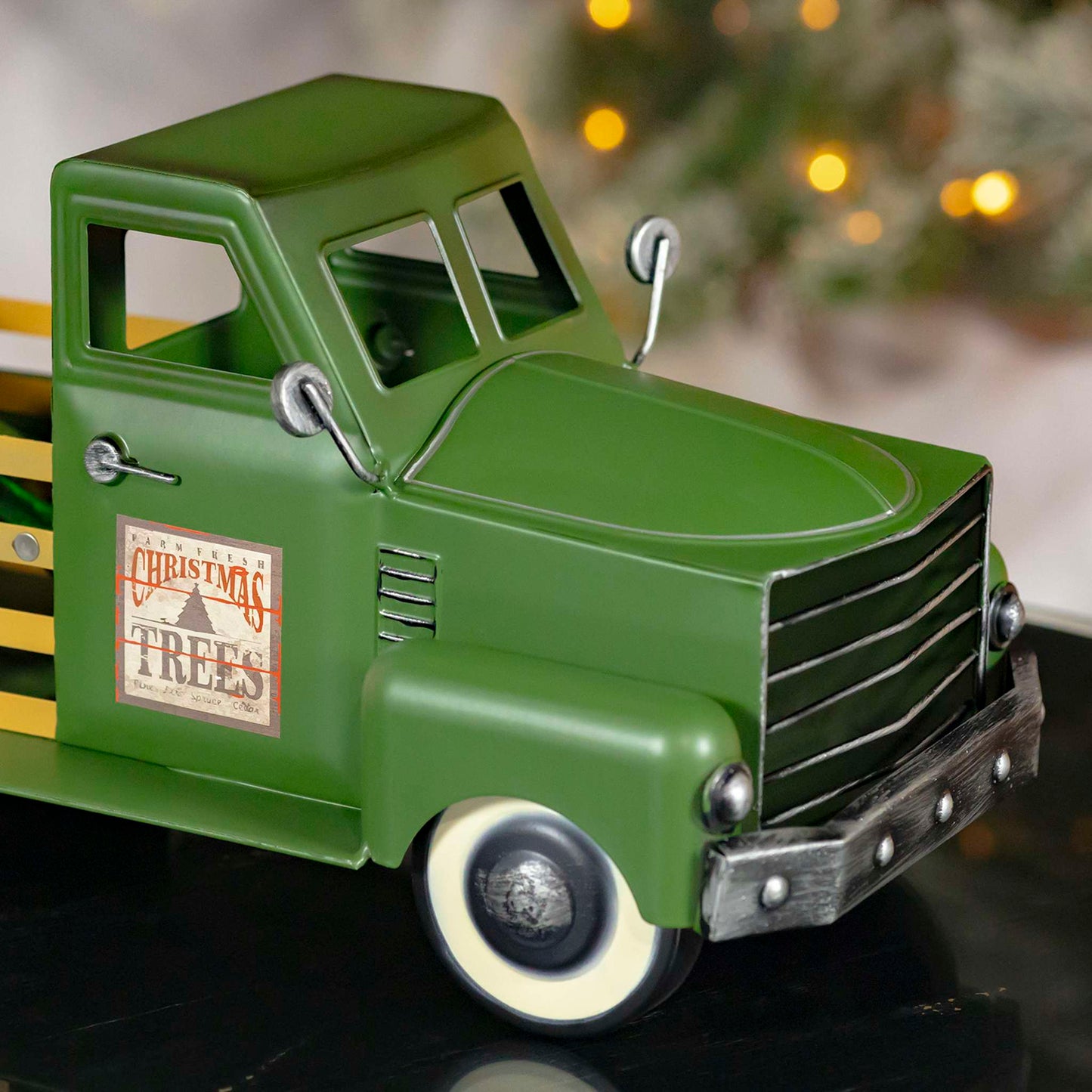 Christmas Small Green Iron Pickup Truck with Christmas Tree