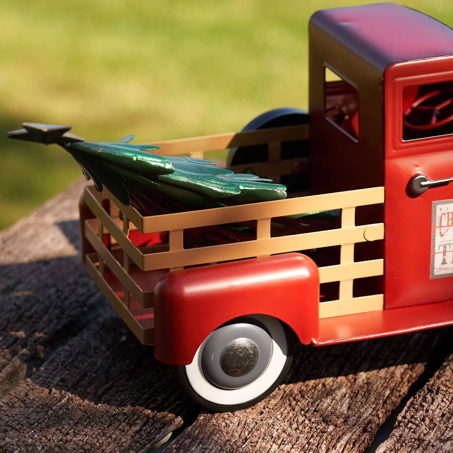 Christmas Small Red Iron Pickup Truck with Christmas Tree