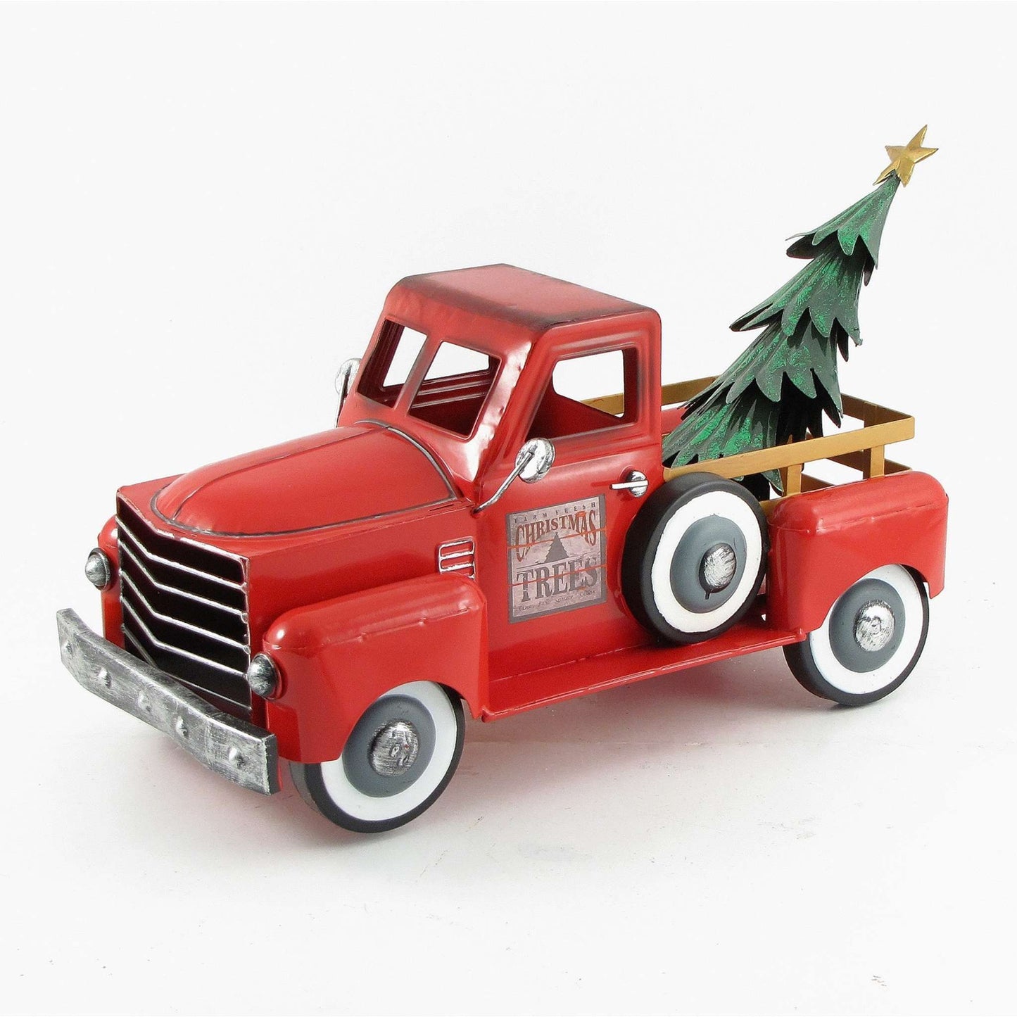 Christmas Small Red Iron Pickup Truck with Christmas Tree