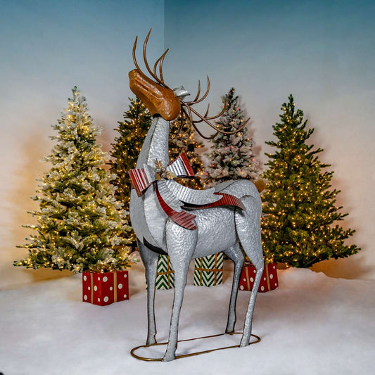 Christmas Set of 3 Large Galvanized Reindeer with Bows and Bells