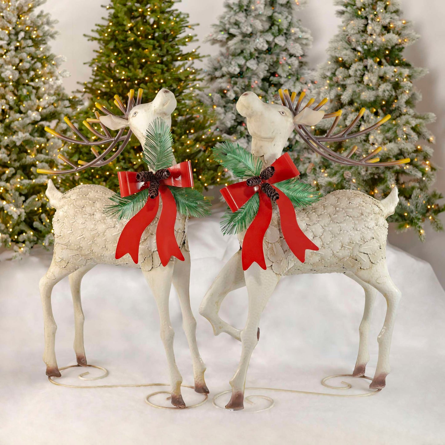 Christmas Set of 2 48" Tall Large Iron Reindeer with Pinecone Bows