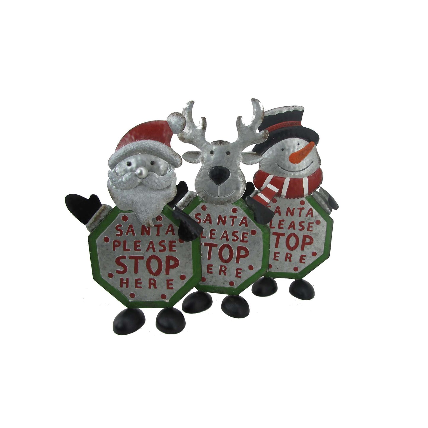 Christmas Set of 3 Galvanized Iron Christmas Crossing Guard Sign Decorations