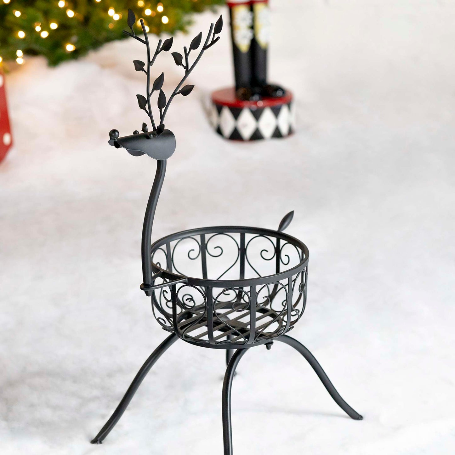 Christmas 34" Tall Iron Reindeer Planter in Black