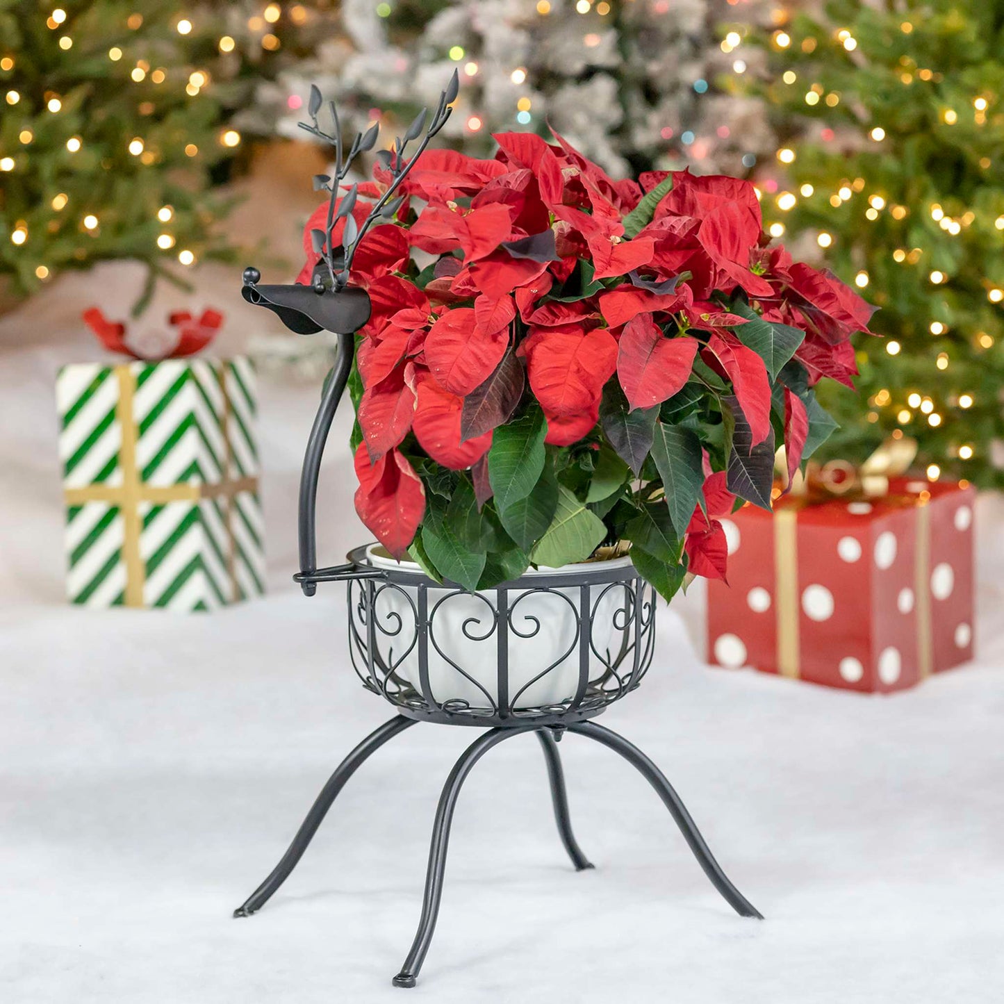 Christmas 34" Tall Iron Reindeer Planter in Black