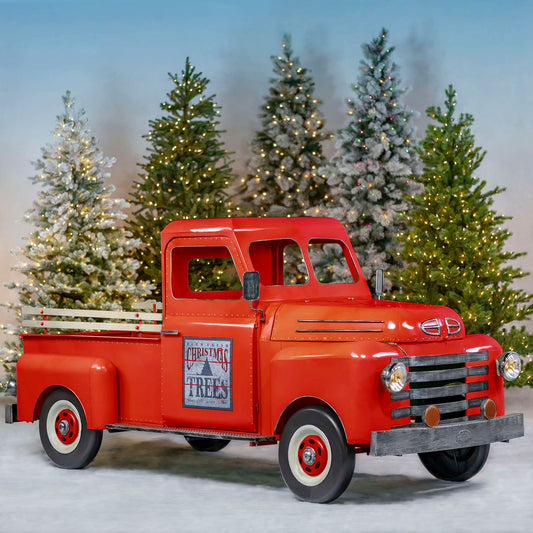 Christmas 9.8ft. Long Large Red Iron "Houston" Truck Decor with LED Headlights