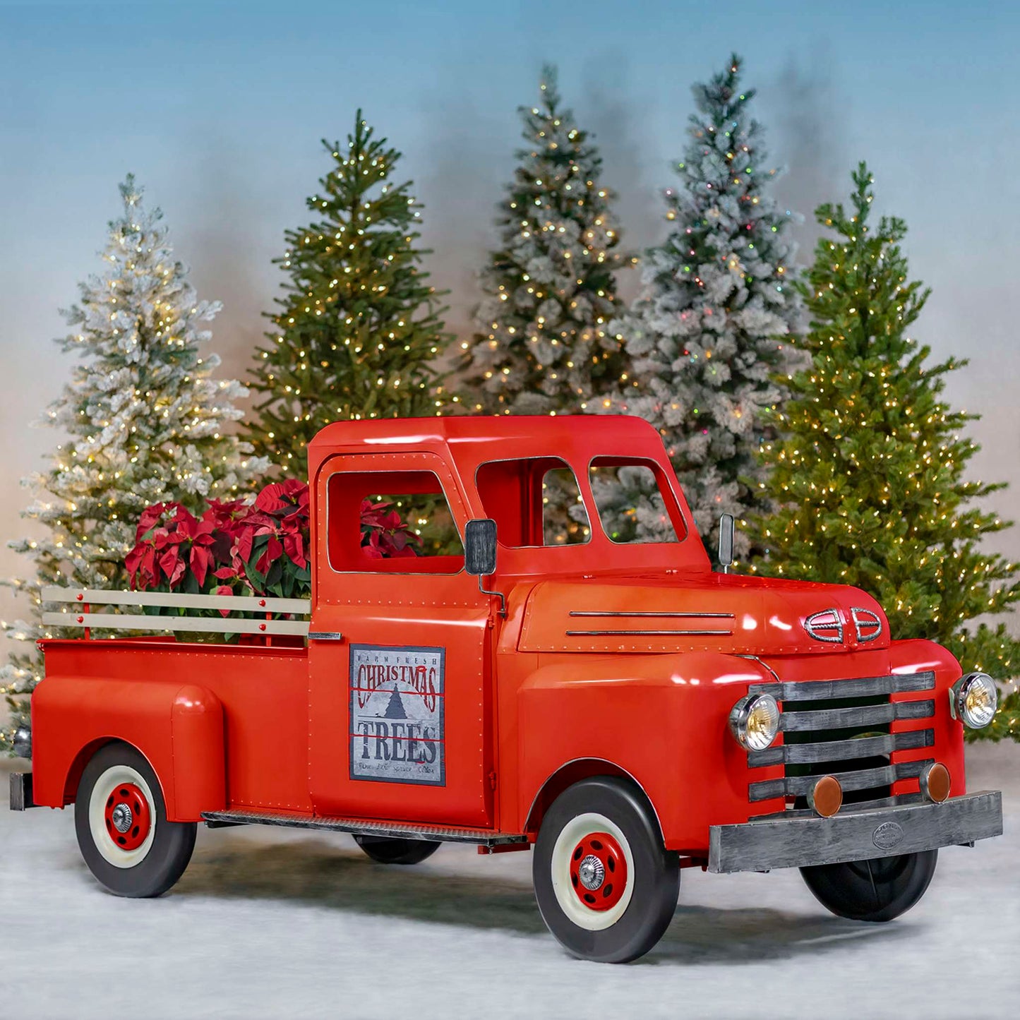 Christmas 9.8ft. Long Large Red Iron "Houston" Truck Decor with LED Headlights