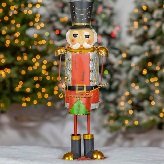 Christmas 23" Tall Metal Nutcracker Figurine with Drum "Hans"