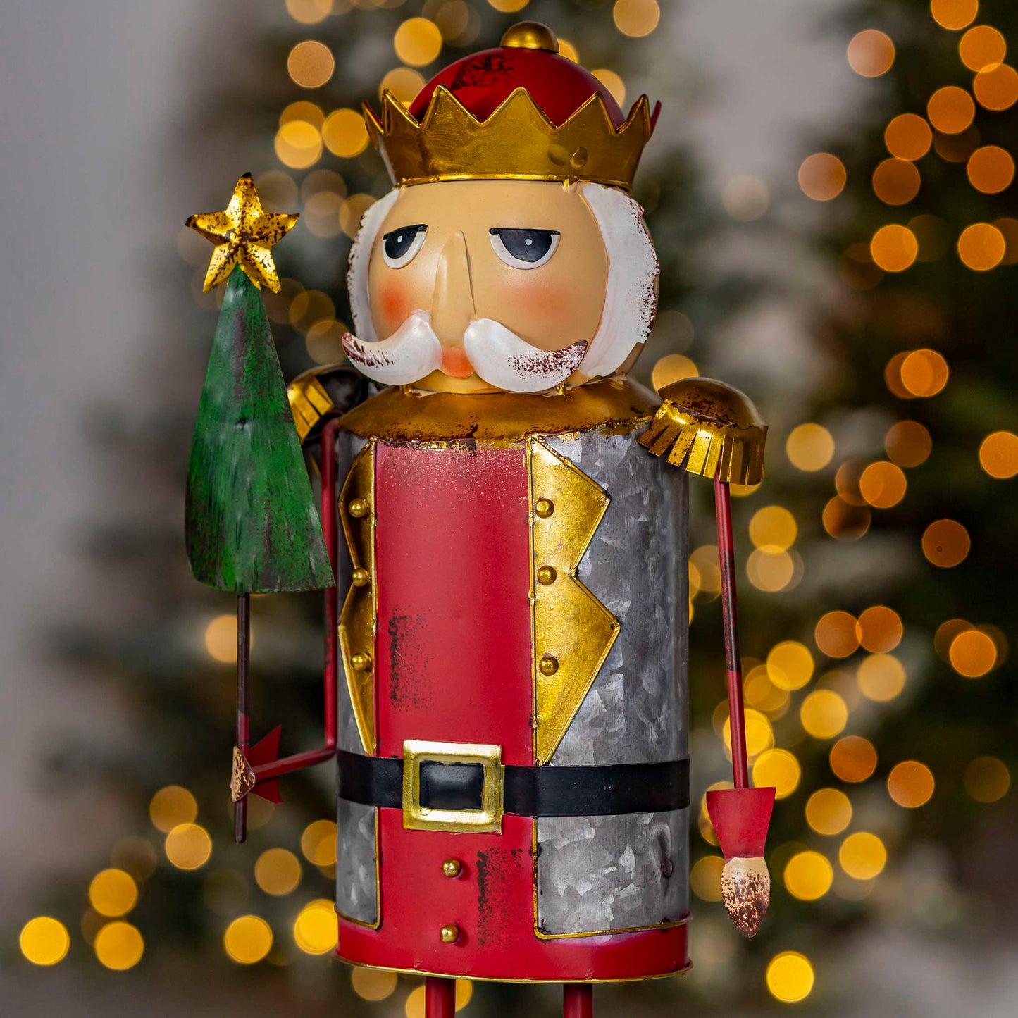 Christmas 19.25" Tall Metal Nutcracker Figurine with Christmas Tree "Fritz"