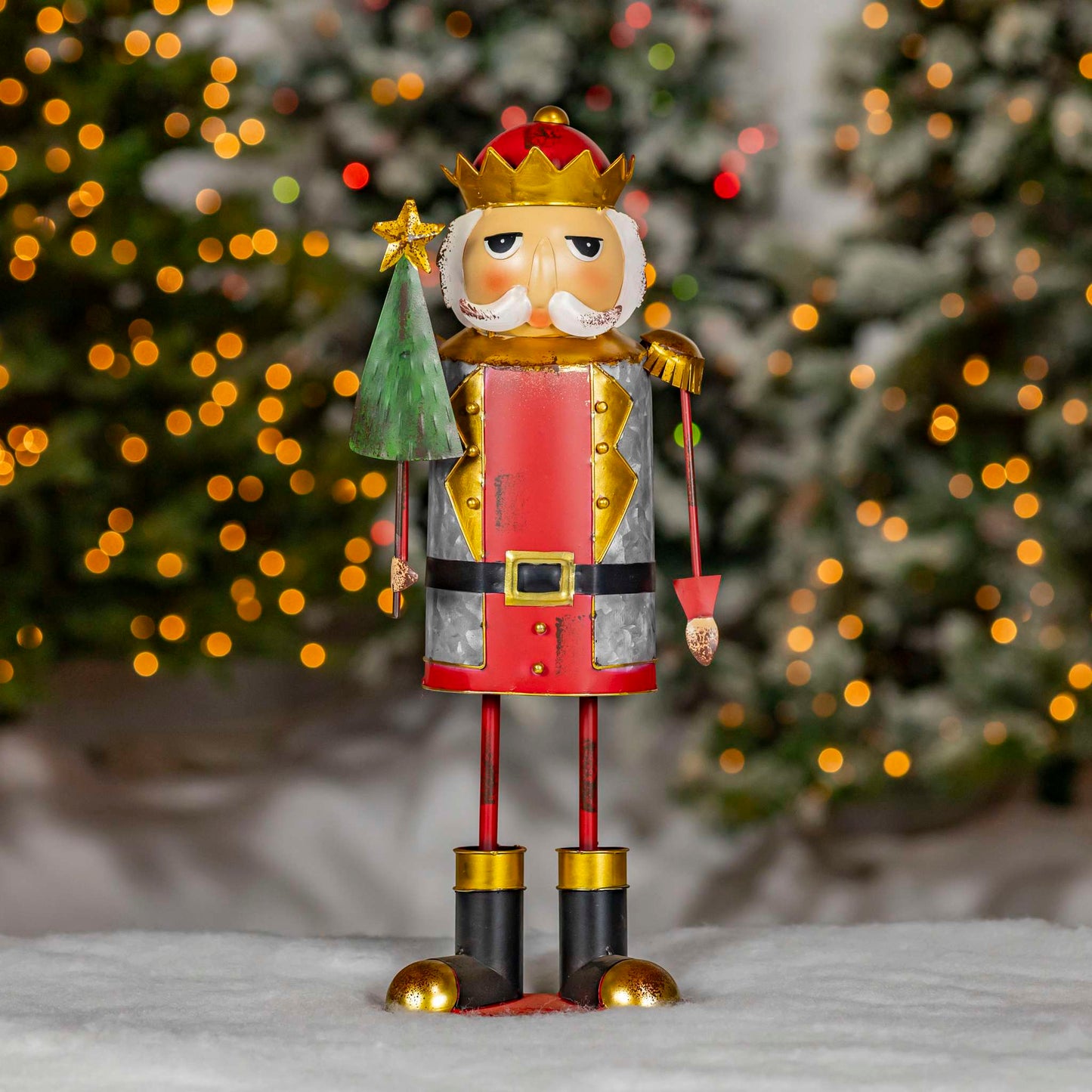 Christmas 19.25" Tall Metal Nutcracker Figurine with Christmas Tree "Fritz"