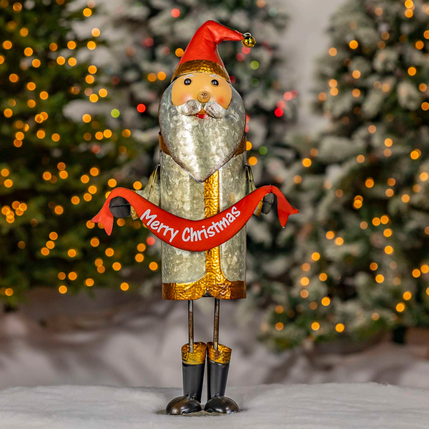 Christmas 25.5" Tall Galvanized Santa Claus Figurine with Merry Christmas Sash