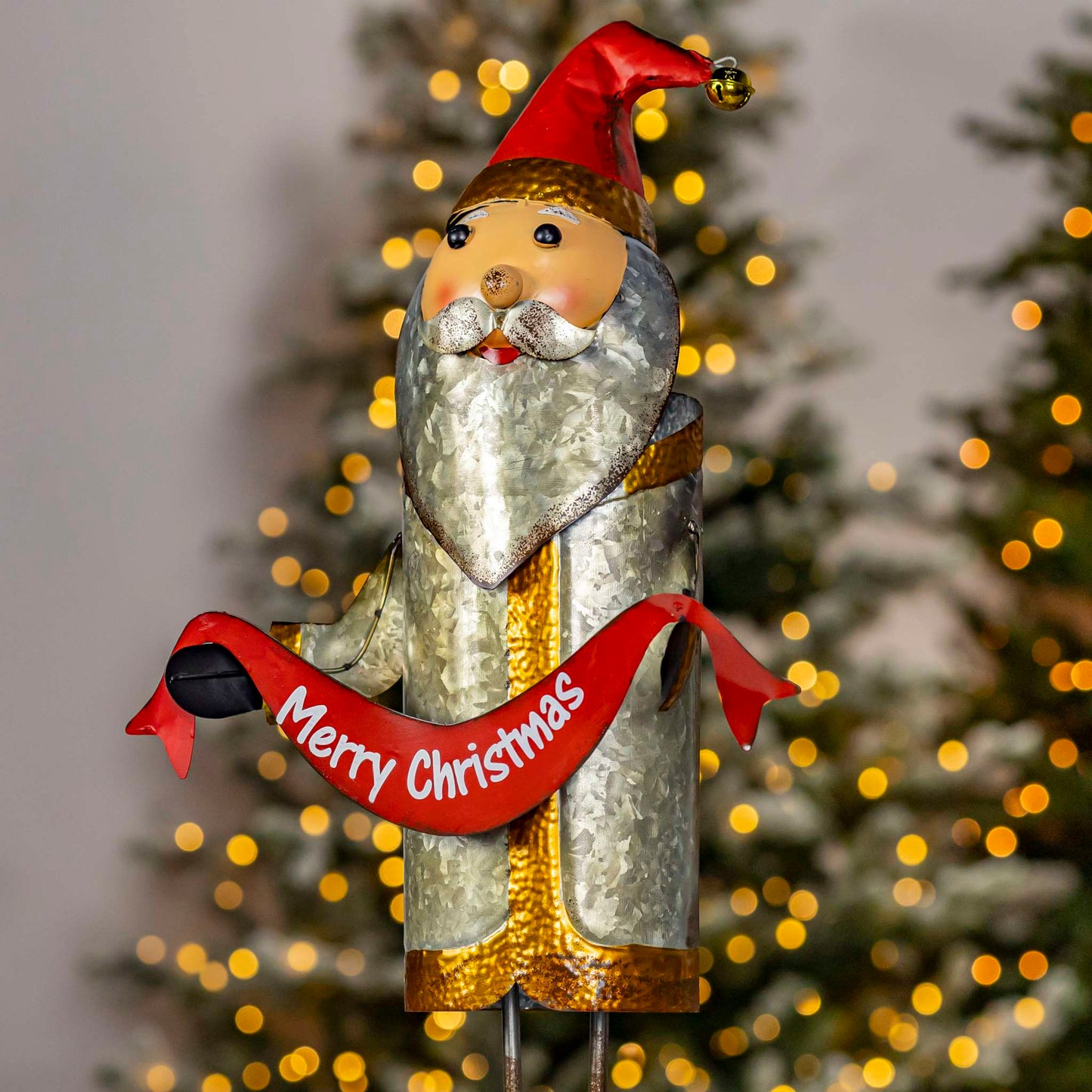 Christmas 25.5" Tall Galvanized Santa Claus Figurine with Merry Christmas Sash