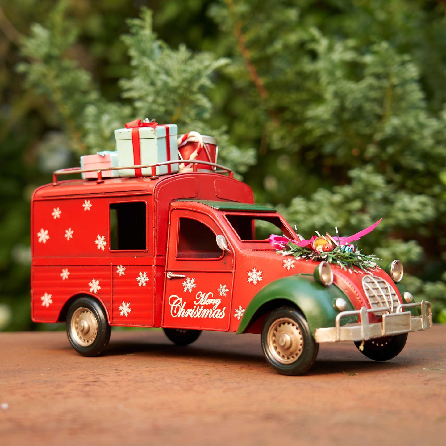 Christmas Old-Style Christmas Truck with Snowflakes and Gifts