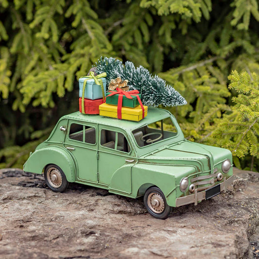 Christmas 1940's Classic Style Car with Christmas Tree and Gifts