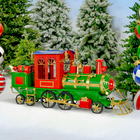 Christmas 5.85 ft. Long Medium Iron Christmas Train with Cart & Lanterns "Blessed Bullet"