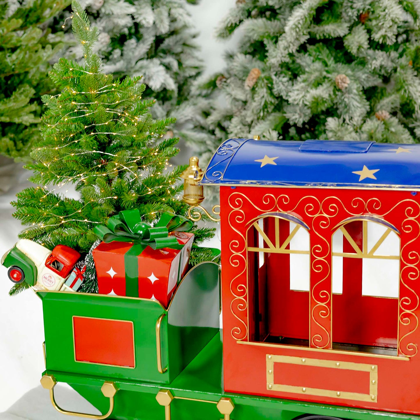 Christmas 5.85 ft. Long Medium Iron Christmas Train with Cart & Lanterns "Blessed Bullet"