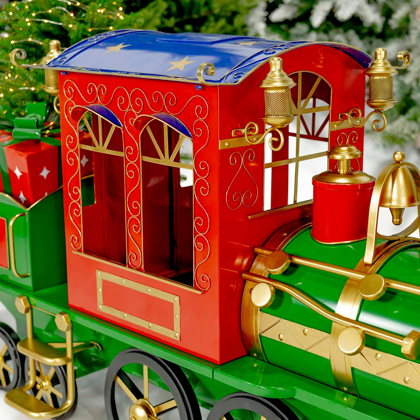 Christmas 5.85 ft. Long Medium Iron Christmas Train with Cart & Lanterns "Blessed Bullet"