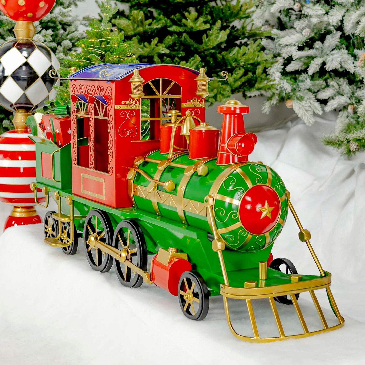 Christmas 5.85 ft. Long Medium Iron Christmas Train with Cart & Lanterns "Blessed Bullet"