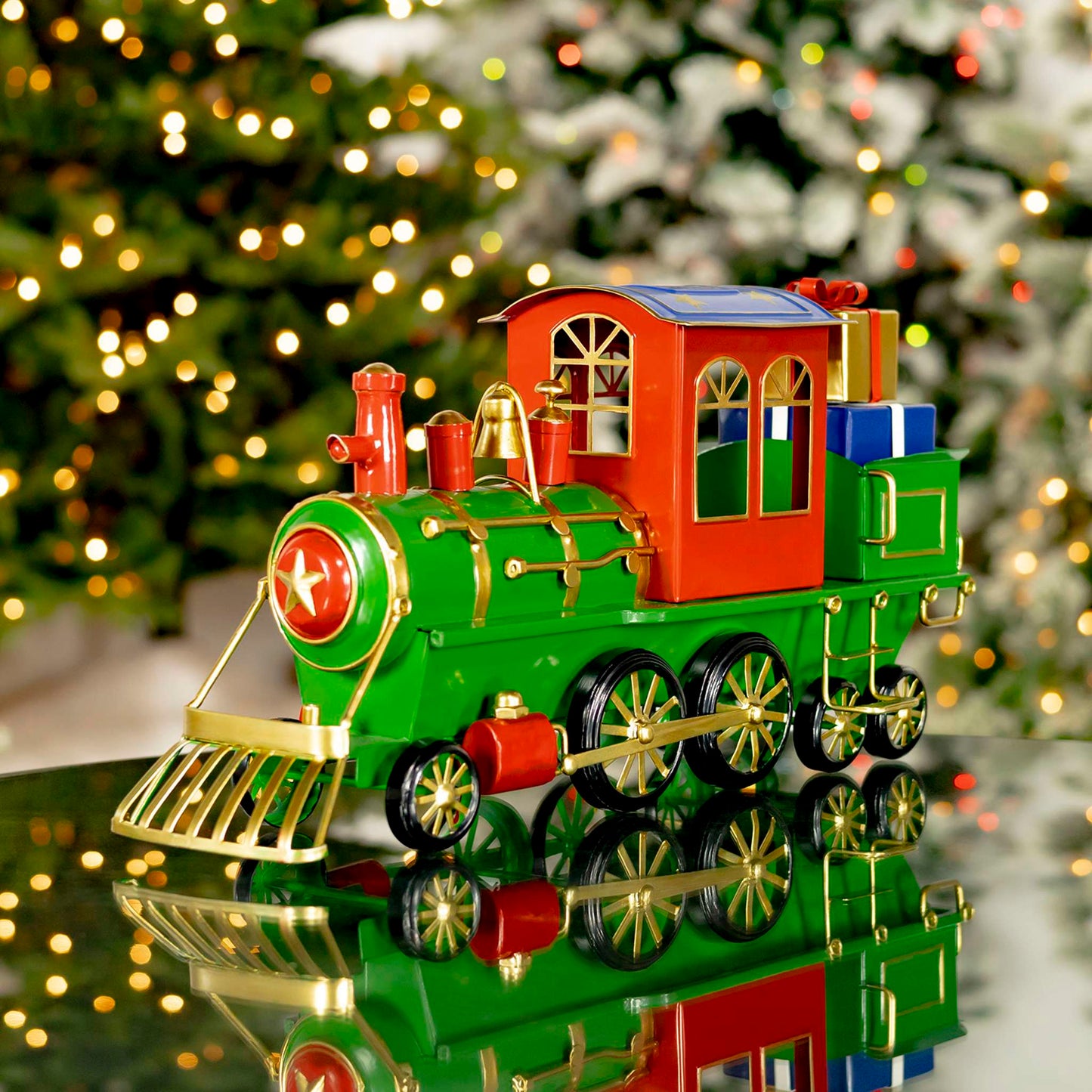 Christmas 17" Long Iron Tabletop Christmas Train Decoration "Special Delivery"