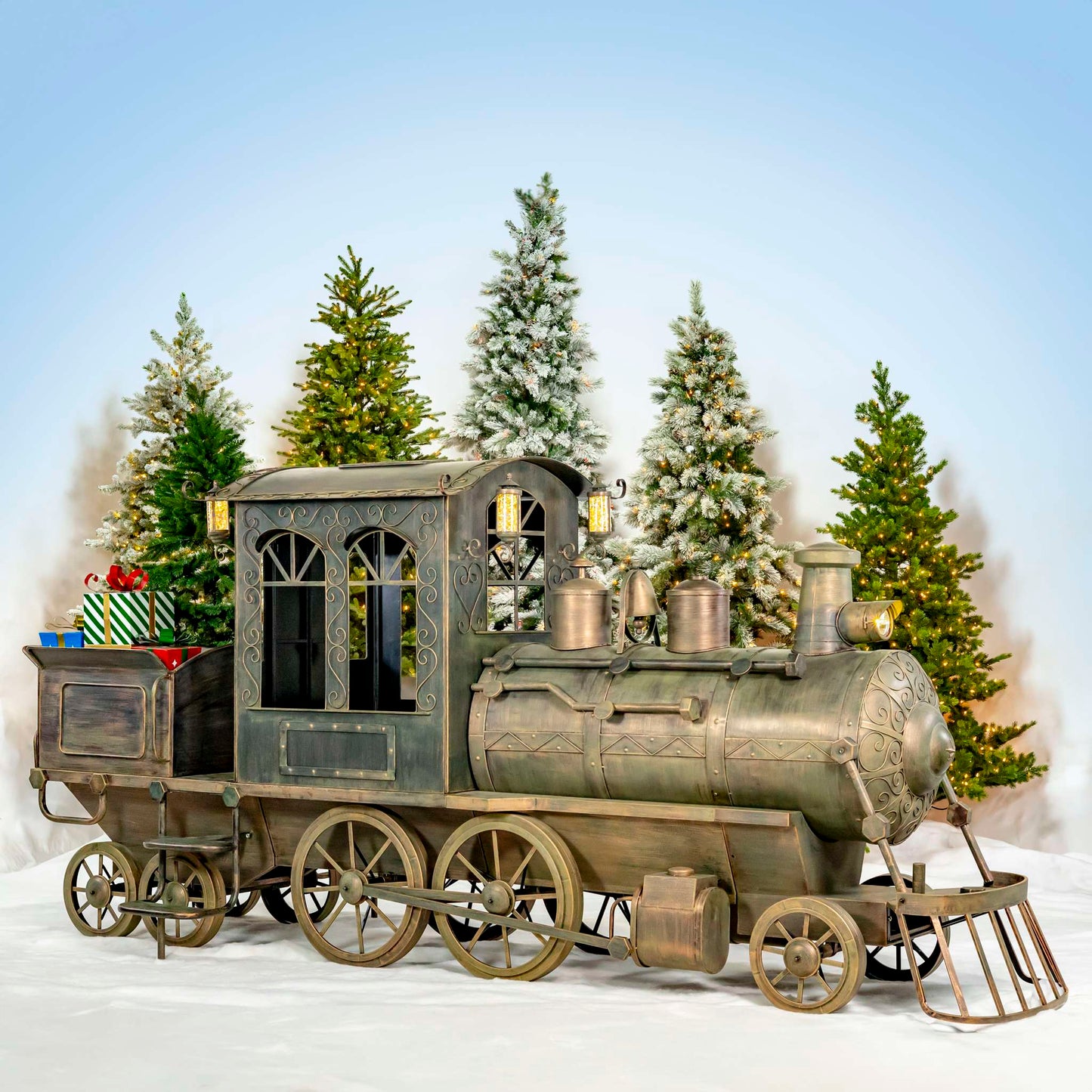 Christmas 12.5 ft. Large Ant. Bronze Christmas Train with Cart "The North Pole Express"