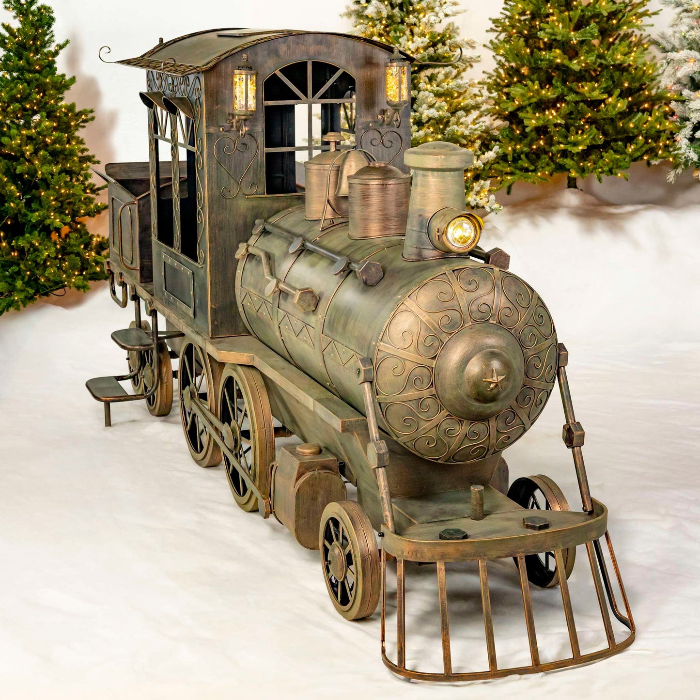 Christmas 12.5 ft. Large Ant. Bronze Christmas Train with Cart "The North Pole Express"