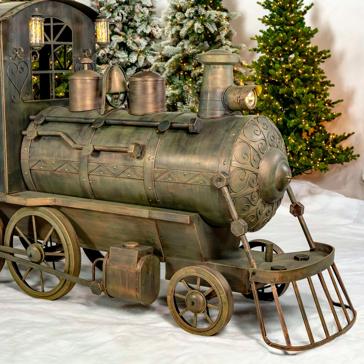 Christmas 12.5 ft. Large Ant. Bronze Christmas Train with Cart "The North Pole Express"