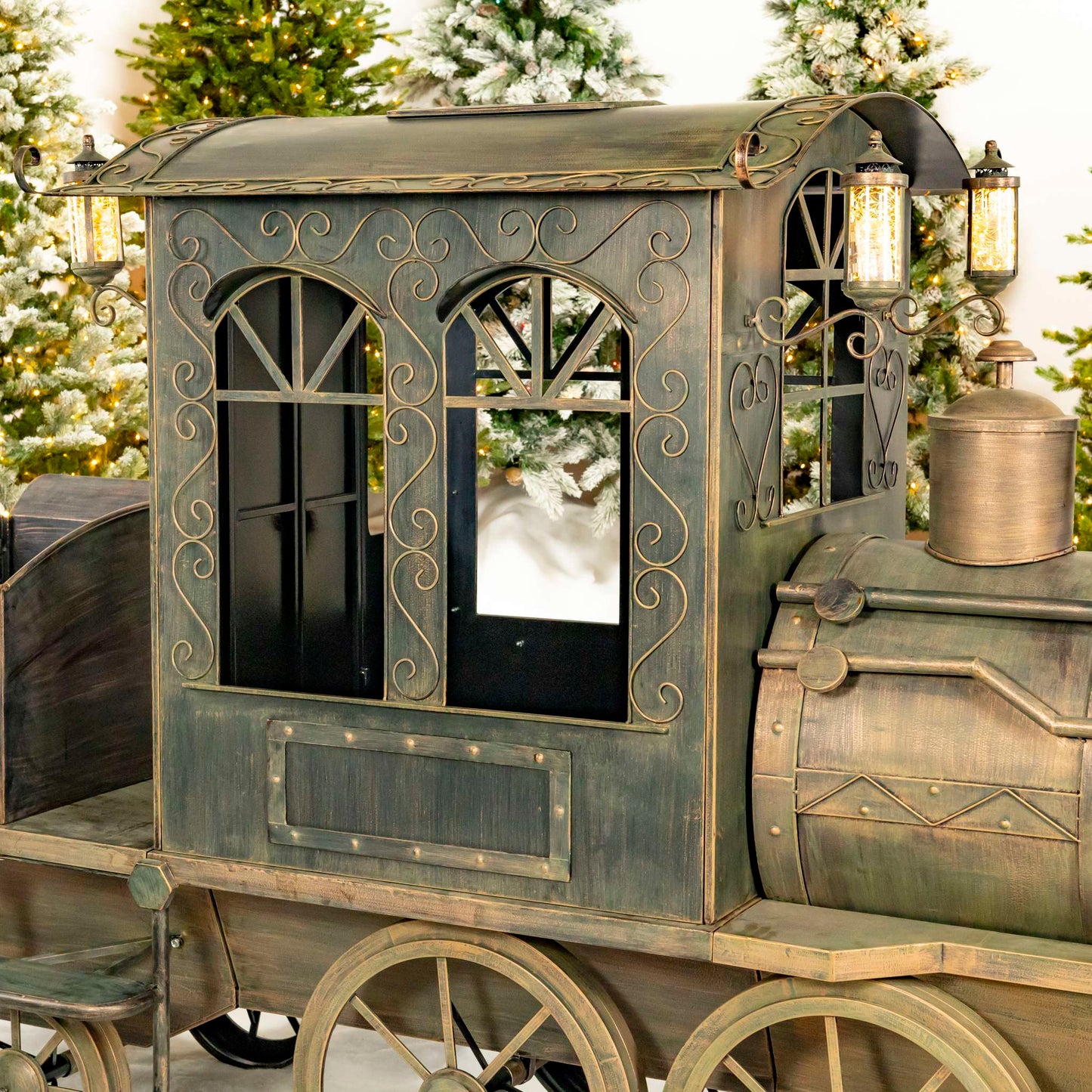 Christmas 12.5 ft. Large Ant. Bronze Christmas Train with Cart "The North Pole Express"