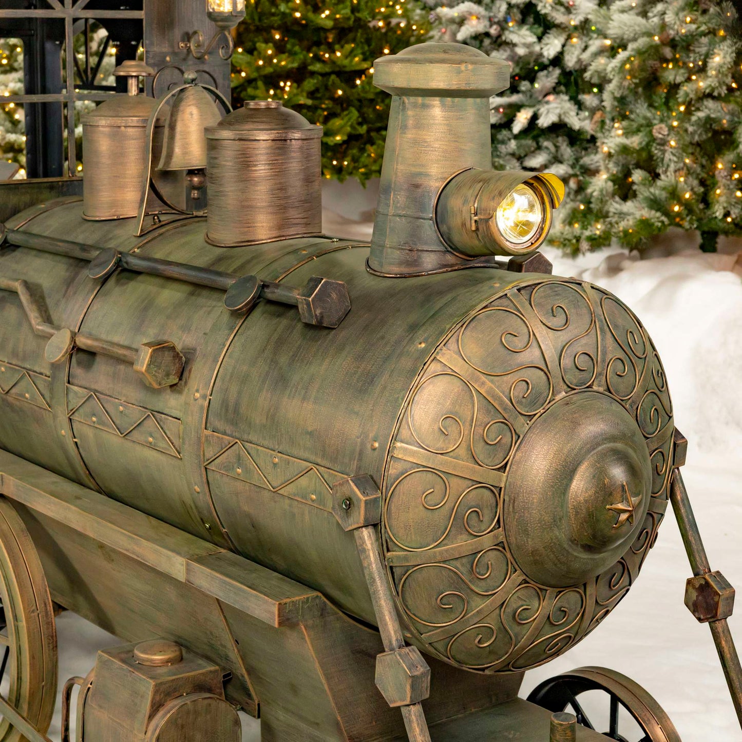 Christmas 12.5 ft. Large Ant. Bronze Christmas Train with Cart "The North Pole Express"