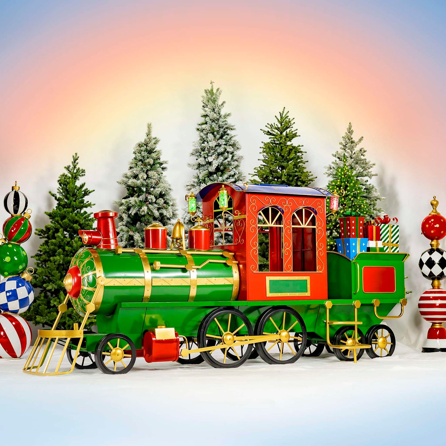 Christmas 12.5ft. Large Iron Christmas Train with Cart & Lanterns "The North Pole Express"