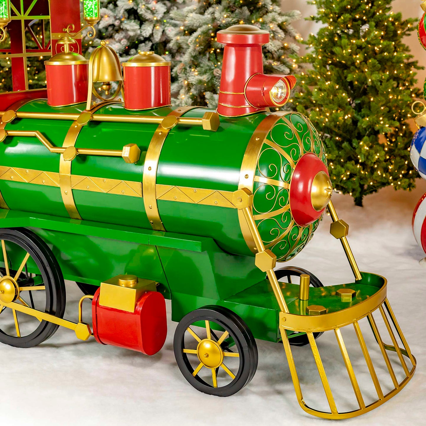 Christmas 12.5ft. Large Iron Christmas Train with Cart & Lanterns "The North Pole Express"