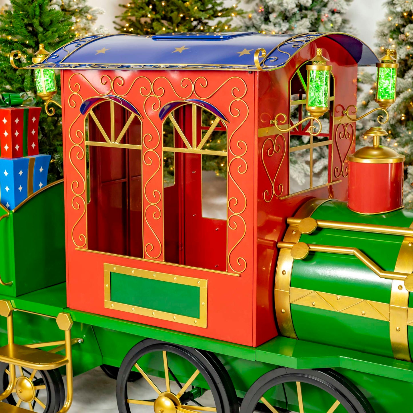 Christmas 12.5ft. Large Iron Christmas Train with Cart & Lanterns "The North Pole Express"