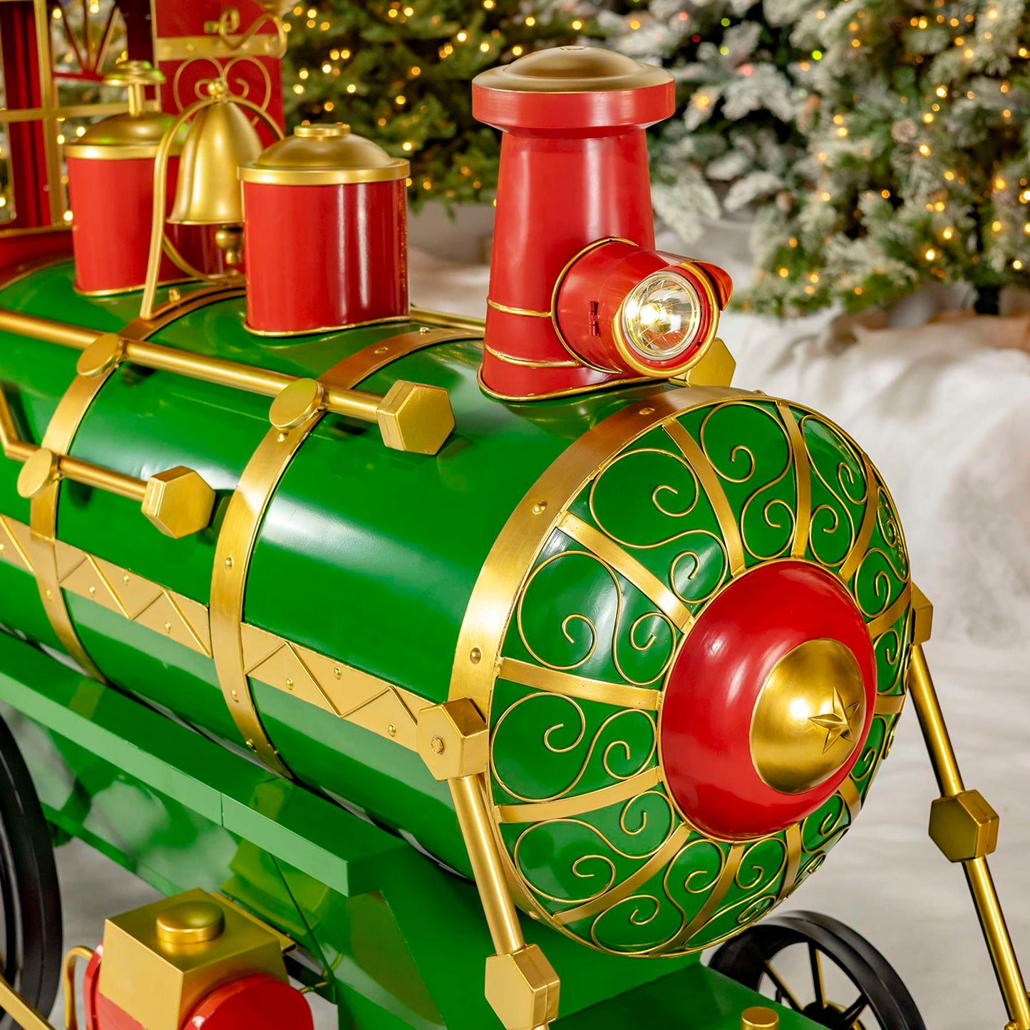 Christmas 12.5ft. Large Iron Christmas Train with Cart & Lanterns "The North Pole Express"