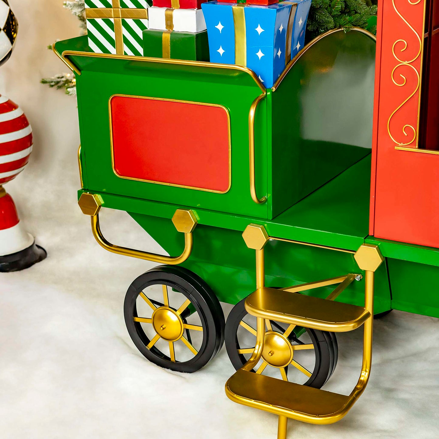 Christmas 12.5ft. Large Iron Christmas Train with Cart & Lanterns "The North Pole Express"