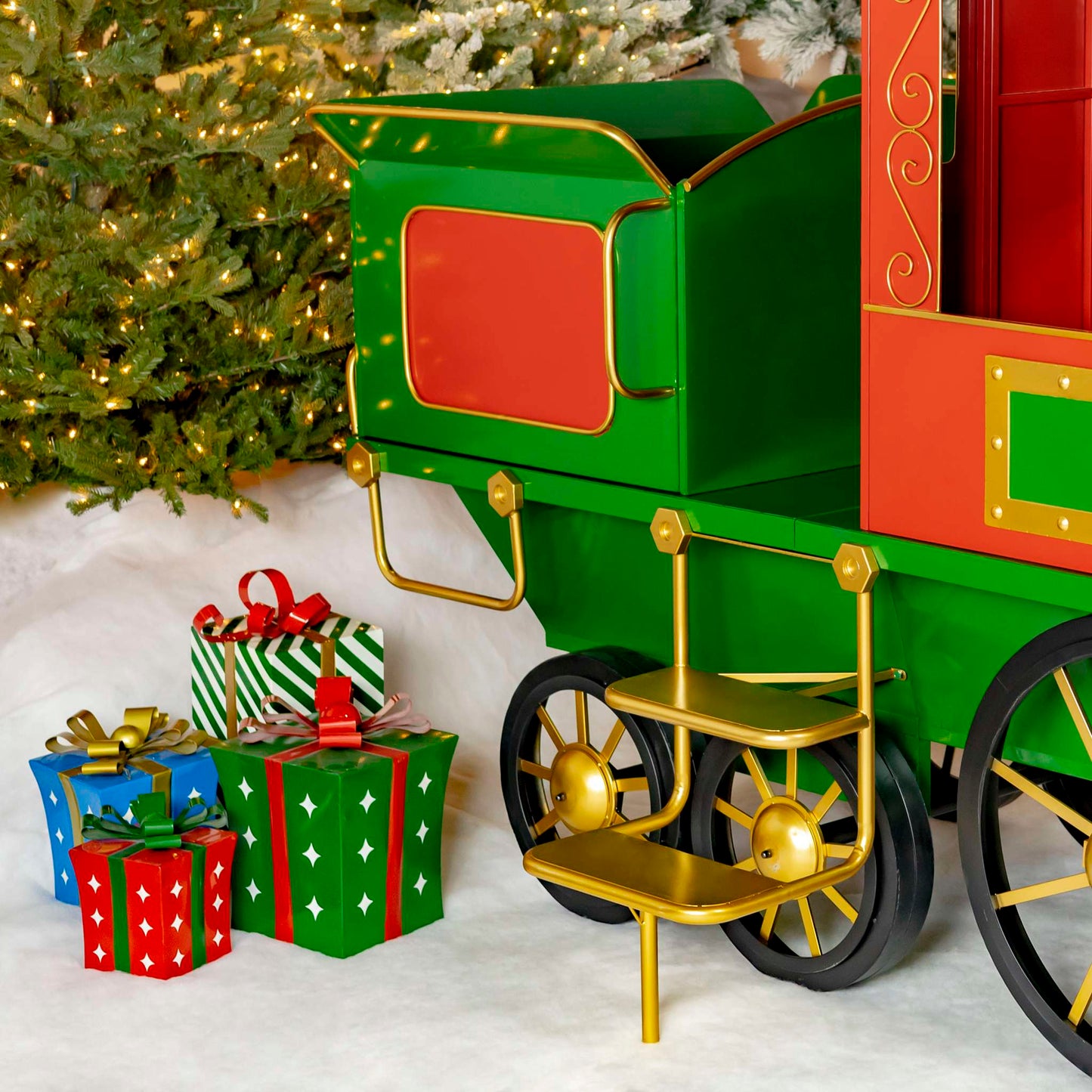 Christmas 16 ft. Long X-Large Iron Christmas Train with Cart and Lanterns "The Flying Santa"