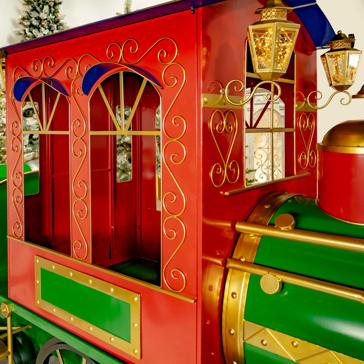 Christmas 16 ft. Long X-Large Iron Christmas Train with Cart and Lanterns "The Flying Santa"