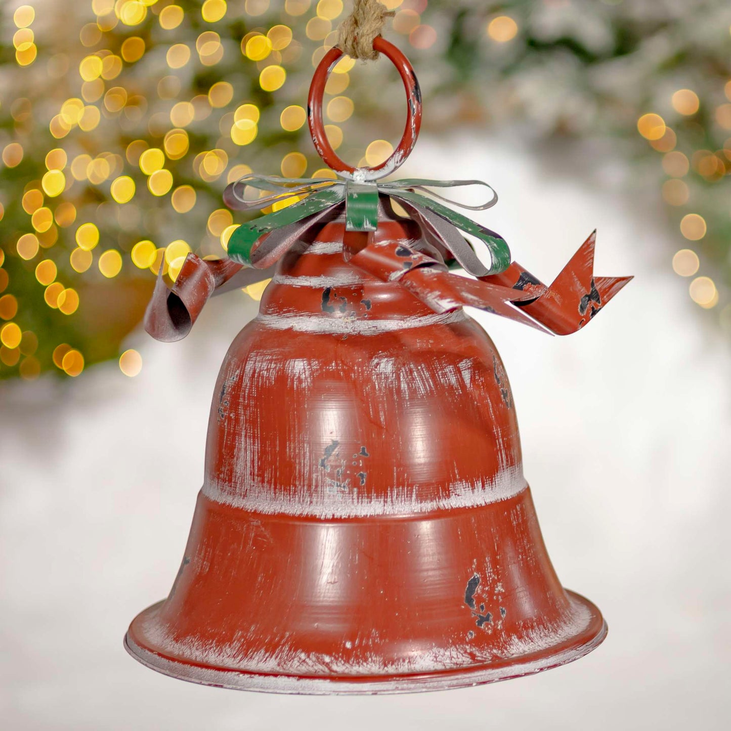 Christmas Set of 9 Assorted Antique Red Oversized Hanging Metal Christmas Bells