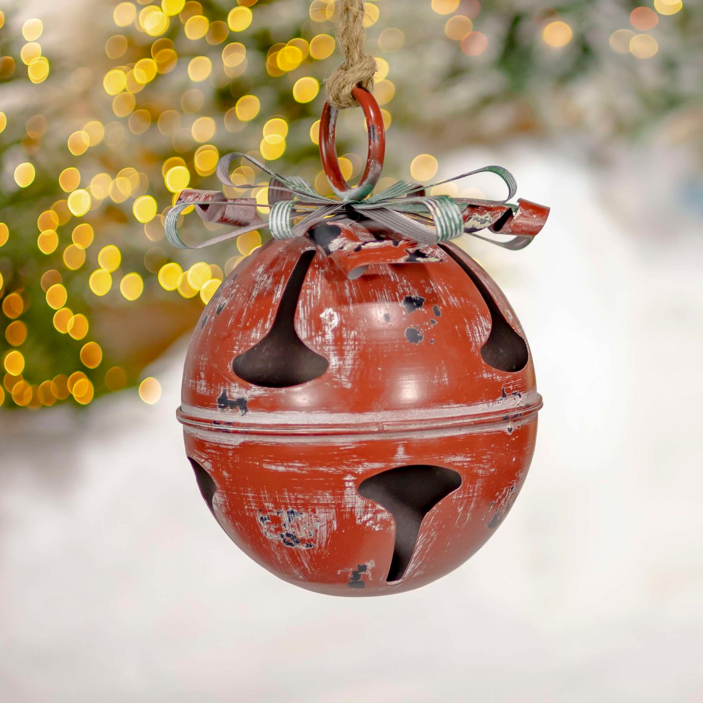 Christmas Set of 9 Assorted Antique Red Oversized Hanging Metal Christmas Bells