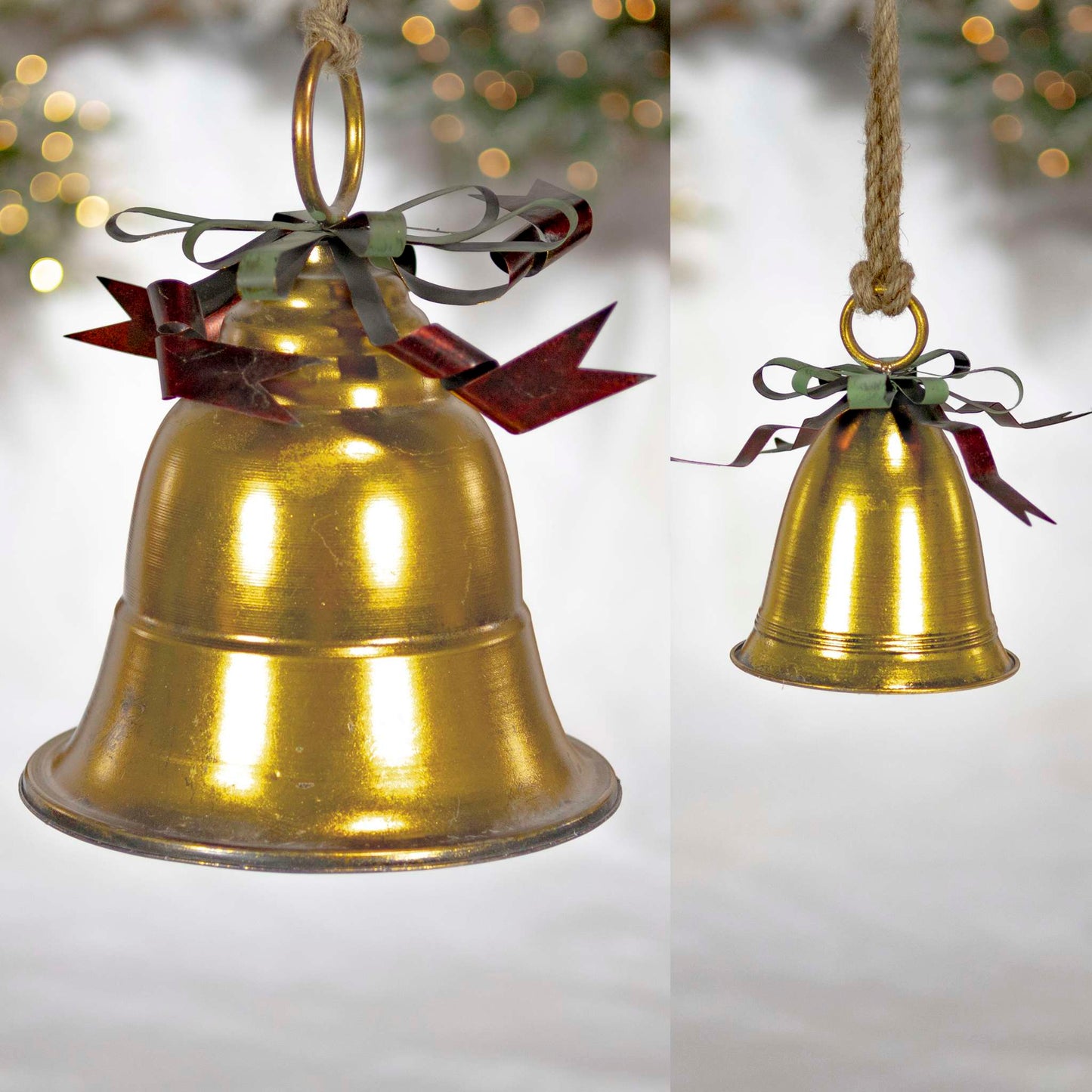 Christmas Set of 9 Assorted Antique Gold Oversized Hanging Metal Christmas Bells