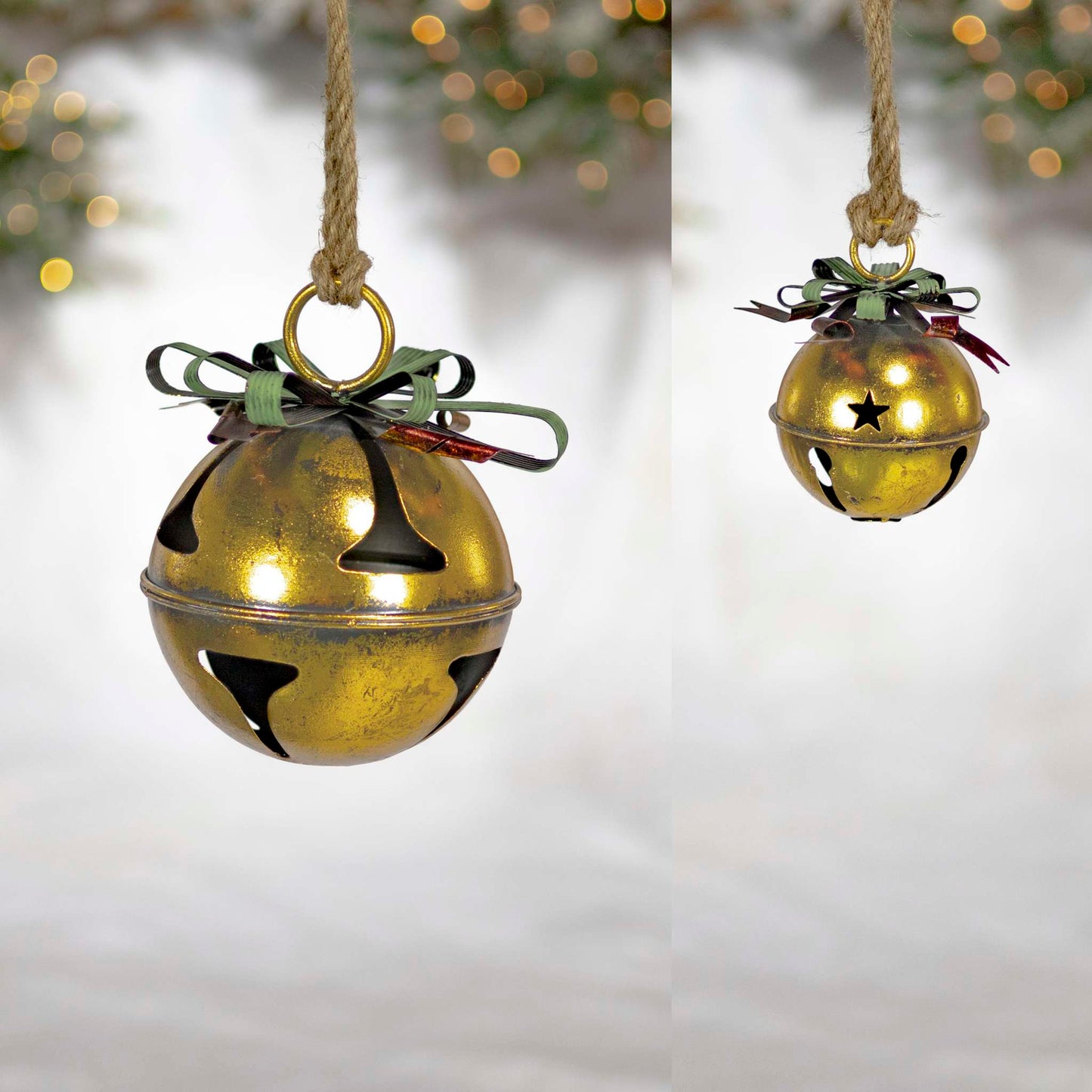 Christmas Set of 9 Assorted Antique Gold Oversized Hanging Metal Christmas Bells