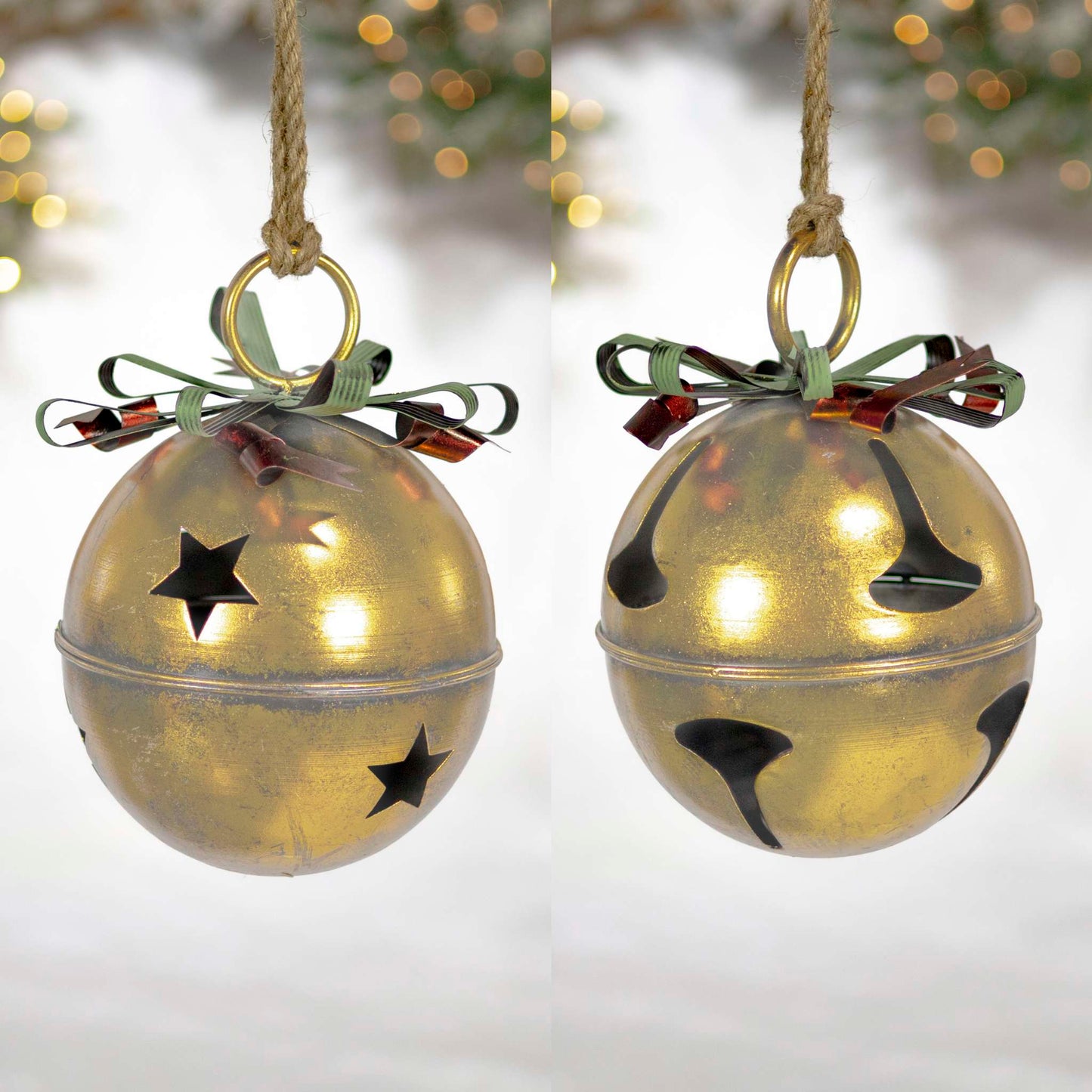 Christmas Set of 9 Assorted Antique Gold Oversized Hanging Metal Christmas Bells