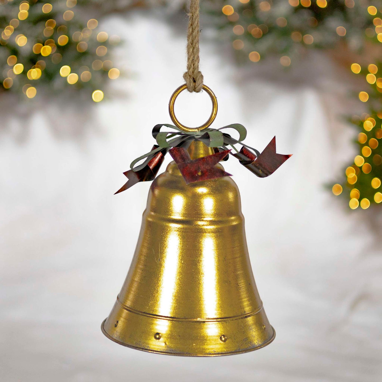 Christmas Set of 9 Assorted Antique Gold Oversized Hanging Metal Christmas Bells