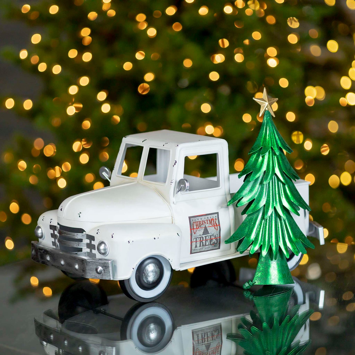 Christmas Iron Christmas Old Style Truck with Tree in Antique White